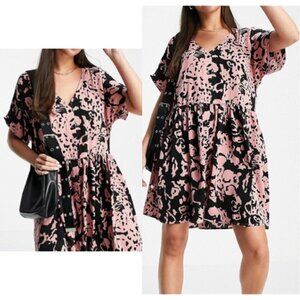 URBAN THREADS Oversized Button Down Smock Dress Pink & Black Abstract Size 6